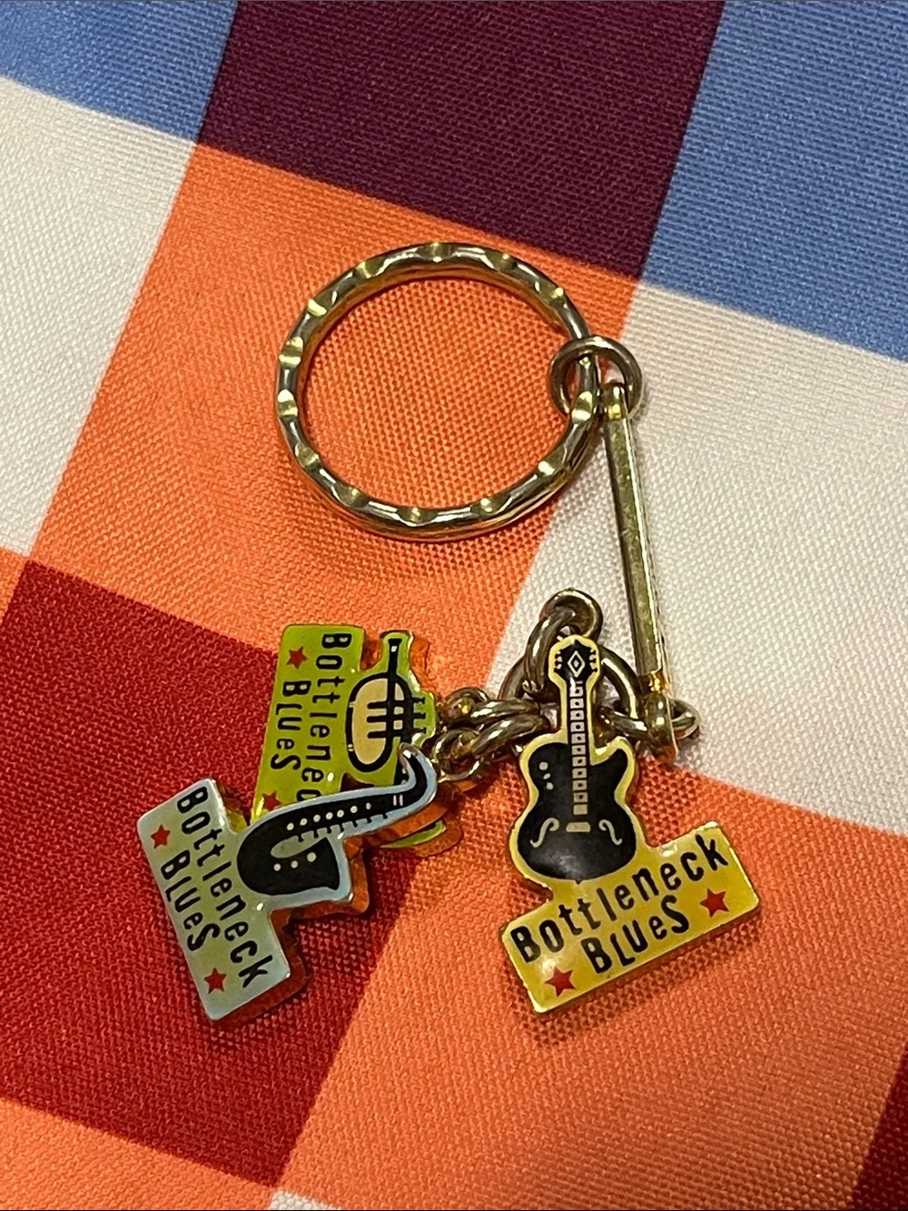 Bottleneck Blues Yellow & Black Enamel Guitar Keychain